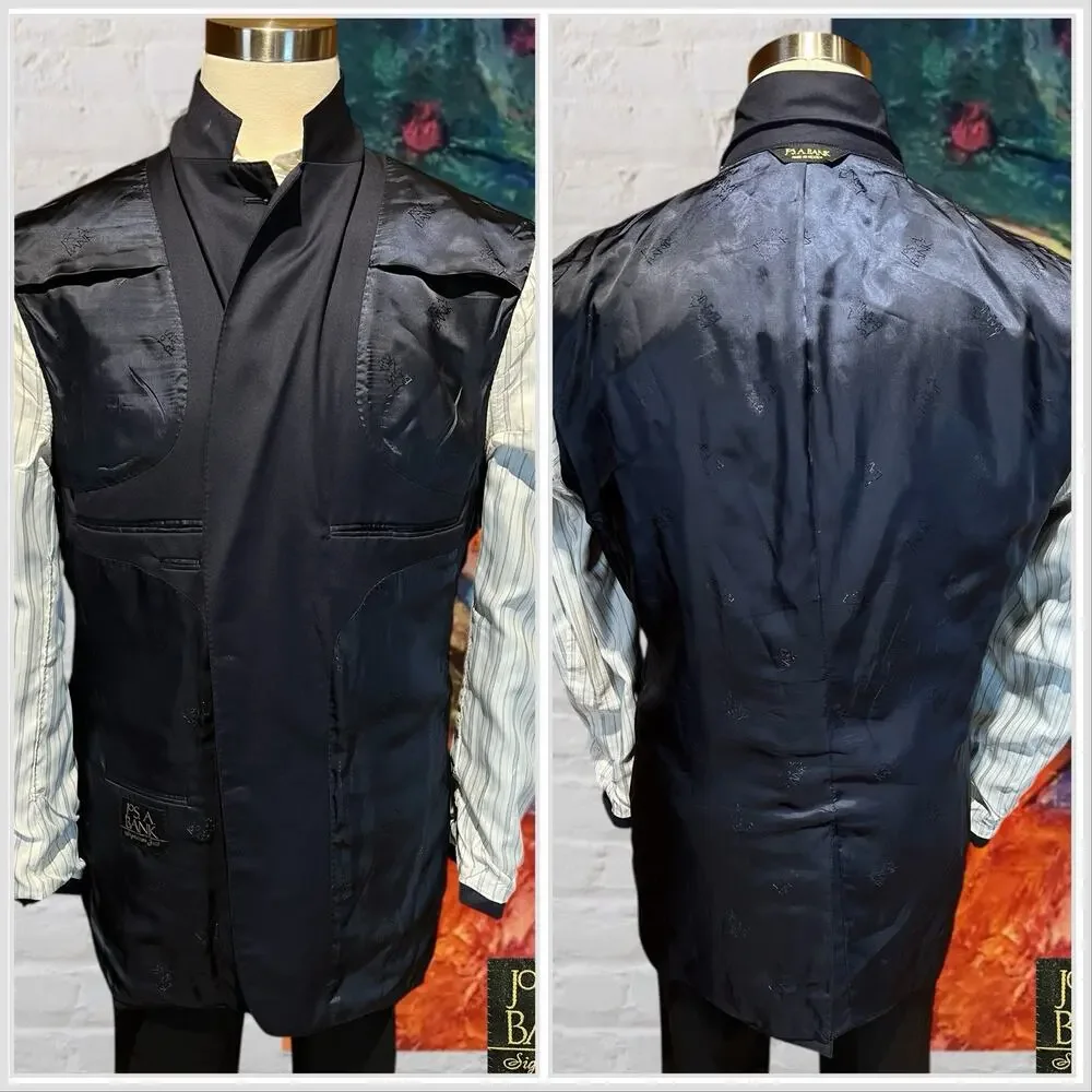 Jos A Bank Signature Gold Men's 46L Navy Blue Blazer Antique Silver Tone Buttons - Picture 9 of 16